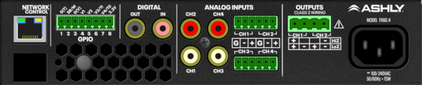 FX 125.2 2CH NETWORK COMPACT POWER AMPLIFIER WITH DSP, 4 INPUTS, 2 X 125W @ 4OHM/8OHM, 1 X250W @70V, 1/2RU